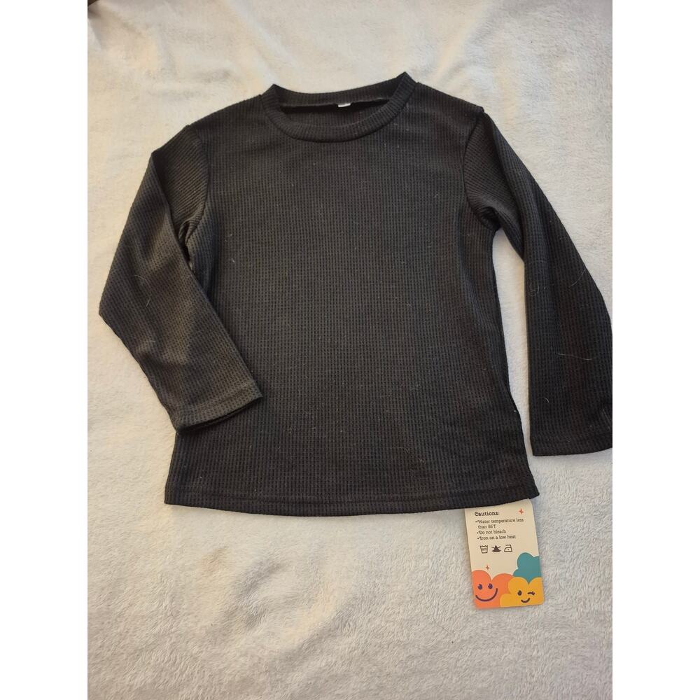 LessonZoo Kids Black Waffle Knit Long Sleeve Shirt - NWT - Size 5-6Y